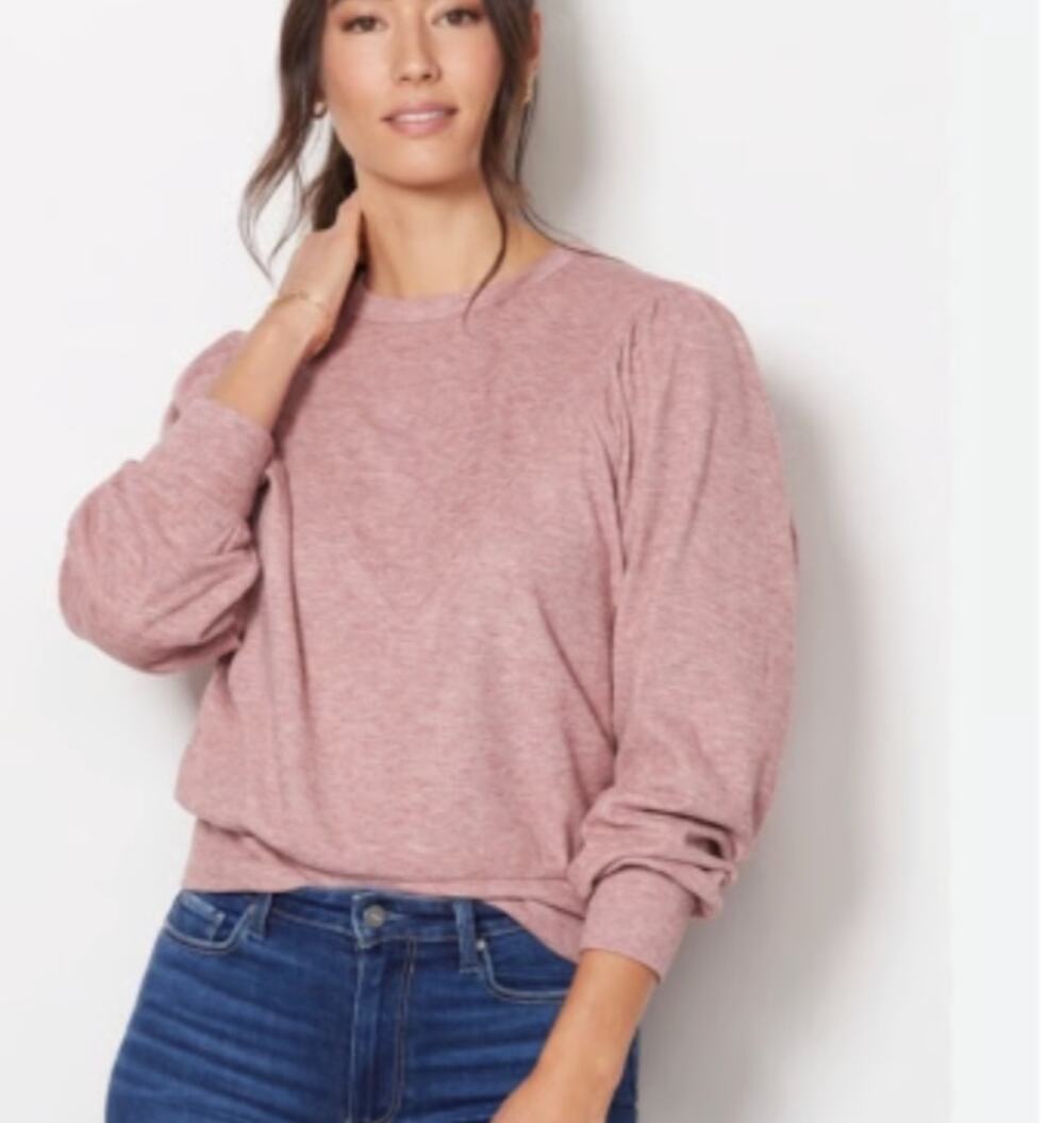 EVEREVE Kylar Puff Sleeve Top XS Pink Red Heathered